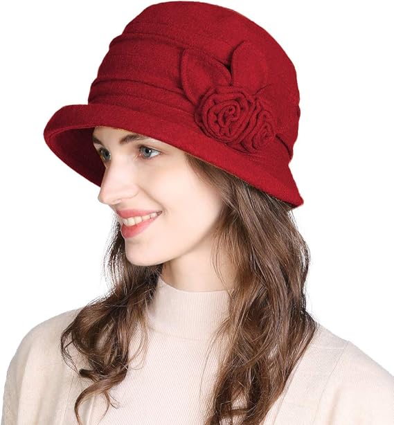 Comhats Winter Cloche Bucket Hat for Women Wool Elegant Dress 1920s Vintage Fedora