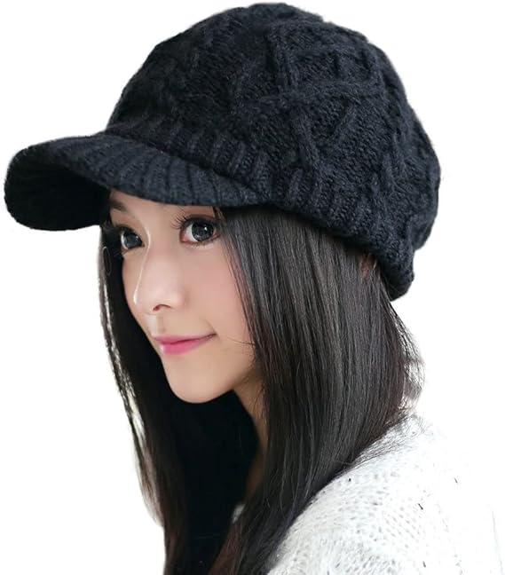 Comhats Oversized Wool Blend Visor Beanie Warm Classic Cable Knit Hat with Sun-Blocking Brim for Large Heads